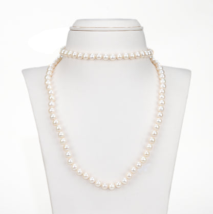 6.0-0.7mm White Near Round Opera Freshwater Pearl Necklace Set - AA Quality