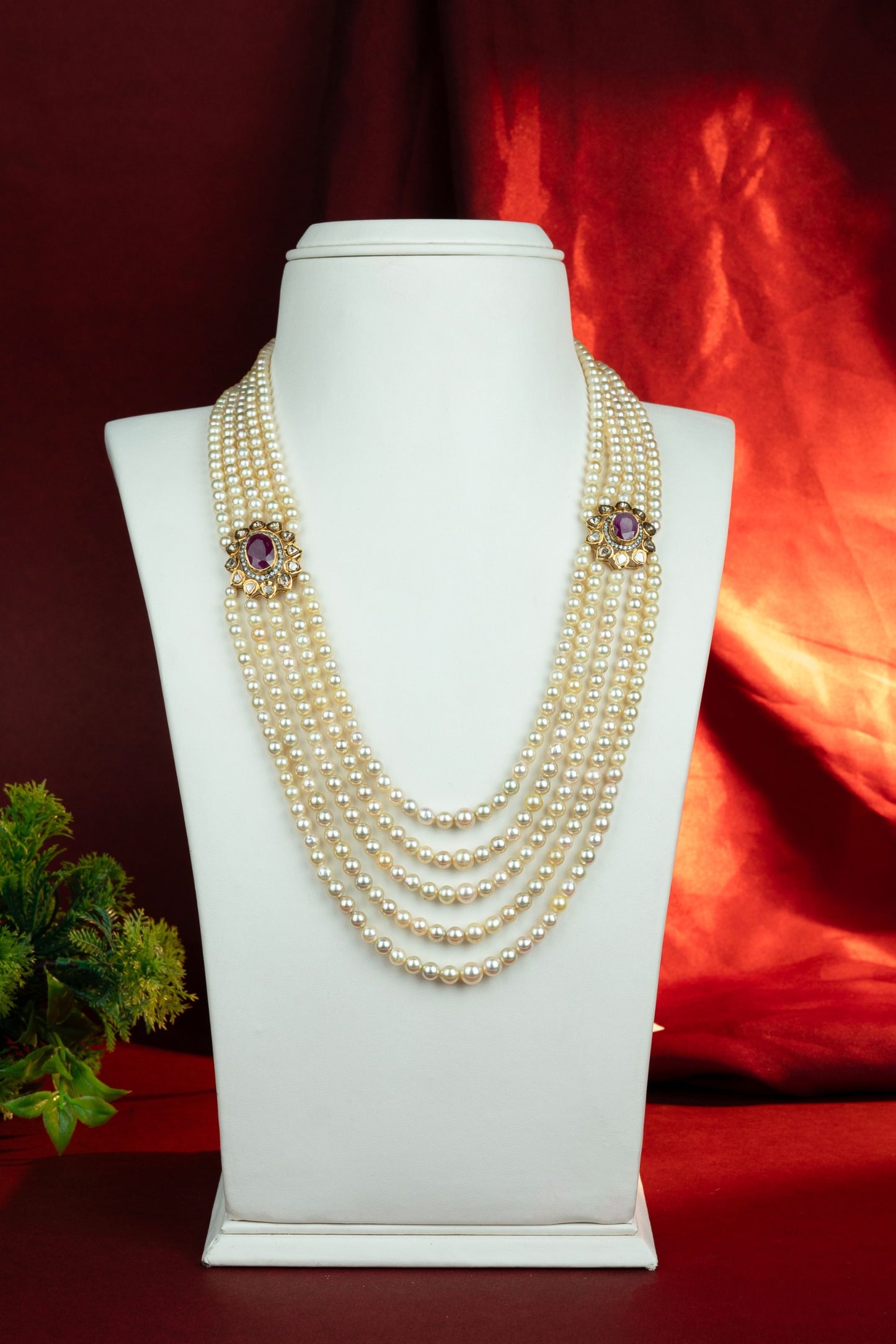 Regal Ruby Pearl Side Piece Necklace
