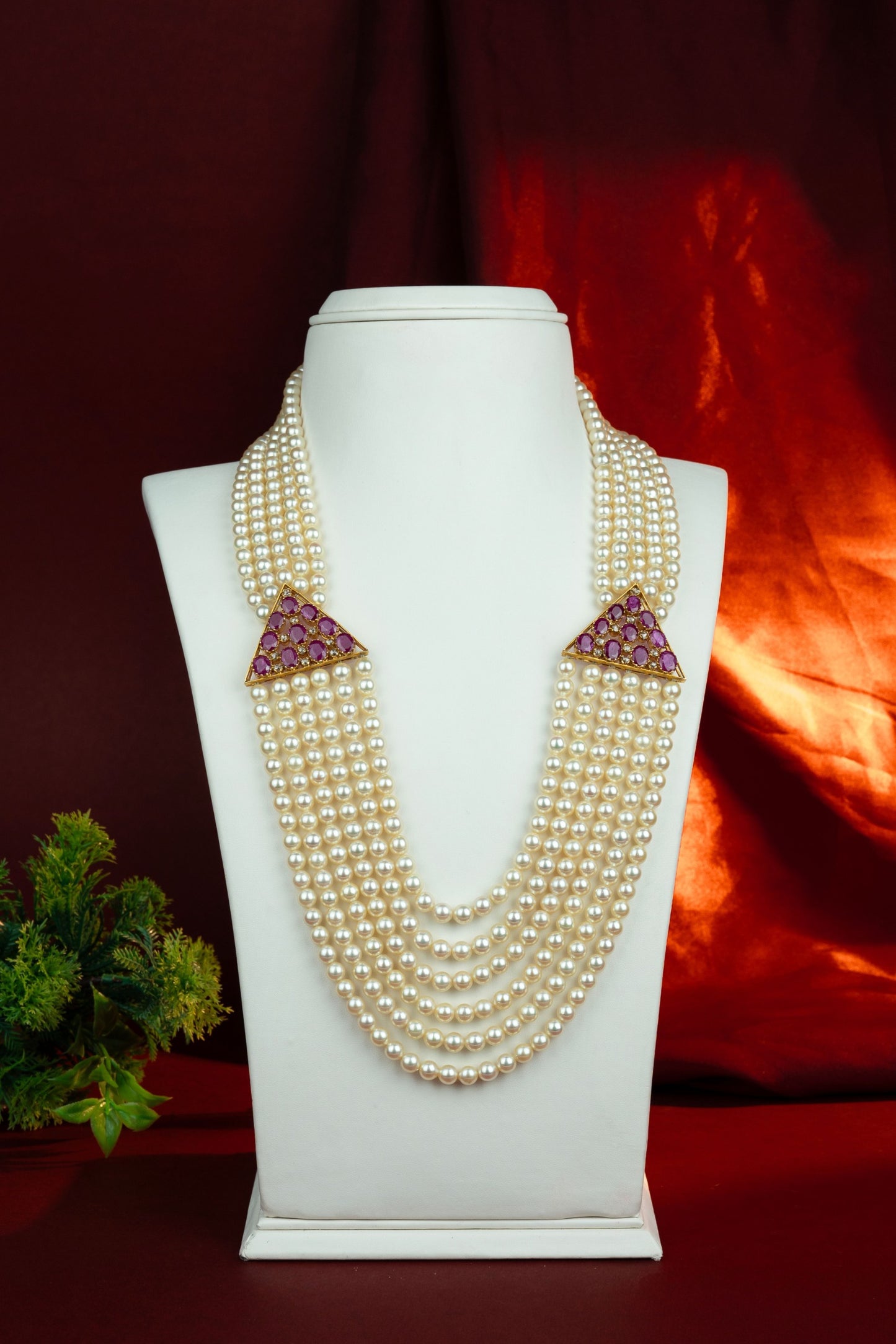 Elegant Natural Ruby Pearl Side Necklace