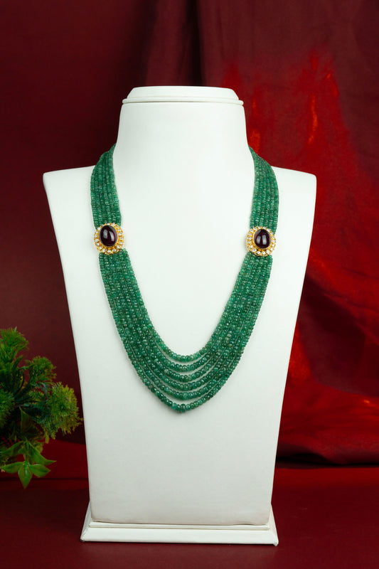 Heritage Emerald Bead Ruby Side Piece Necklace