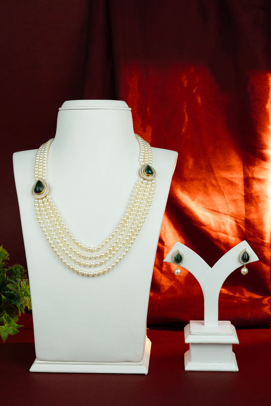 Cassic Natural Emerald Pearl Side-Piece Necklace Set