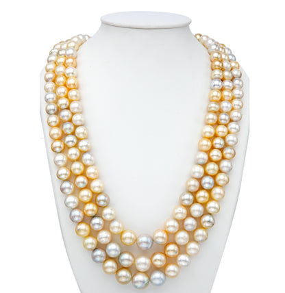 12.0-14.0mm Multi Shaded South Sea Pearls Necklace Set-A Quality