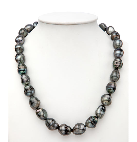 15.0-16.0mm Black Baroque Tahitian Saltwater Pearls Necklace Set - A Quality