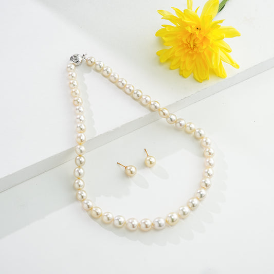 10.0-11.00mm Cream Near Round Grading South Sea Pearls  Necklace Set-AA Quality