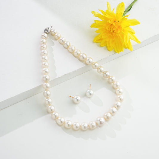 12.0-15.0mm White Near Round South Sea Pearls Necklace Set-AA Quality