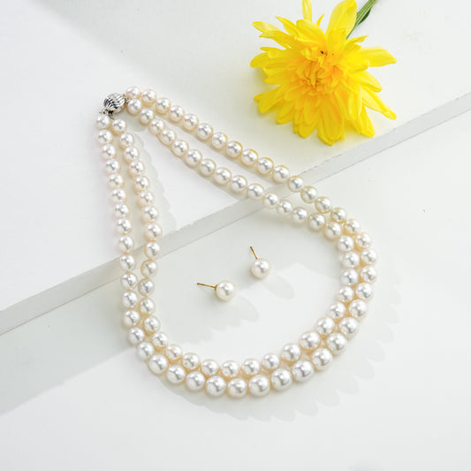 10.0-11.0mm Cream Near Round South Sea Pearls Necklace Set- AA Quality