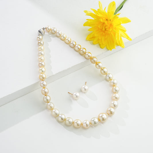 9.0-18.0mm Cream Near Round South Sea Pearls Necklace Set- A Quality