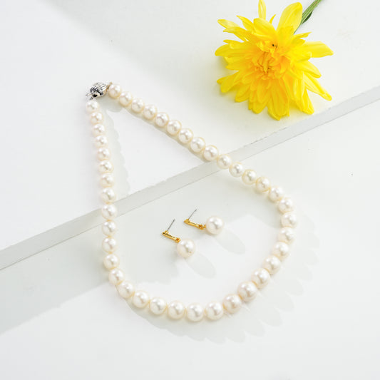 10.0-11.0mm White Near Round South Sea Pearls Necklace Set - A Quality