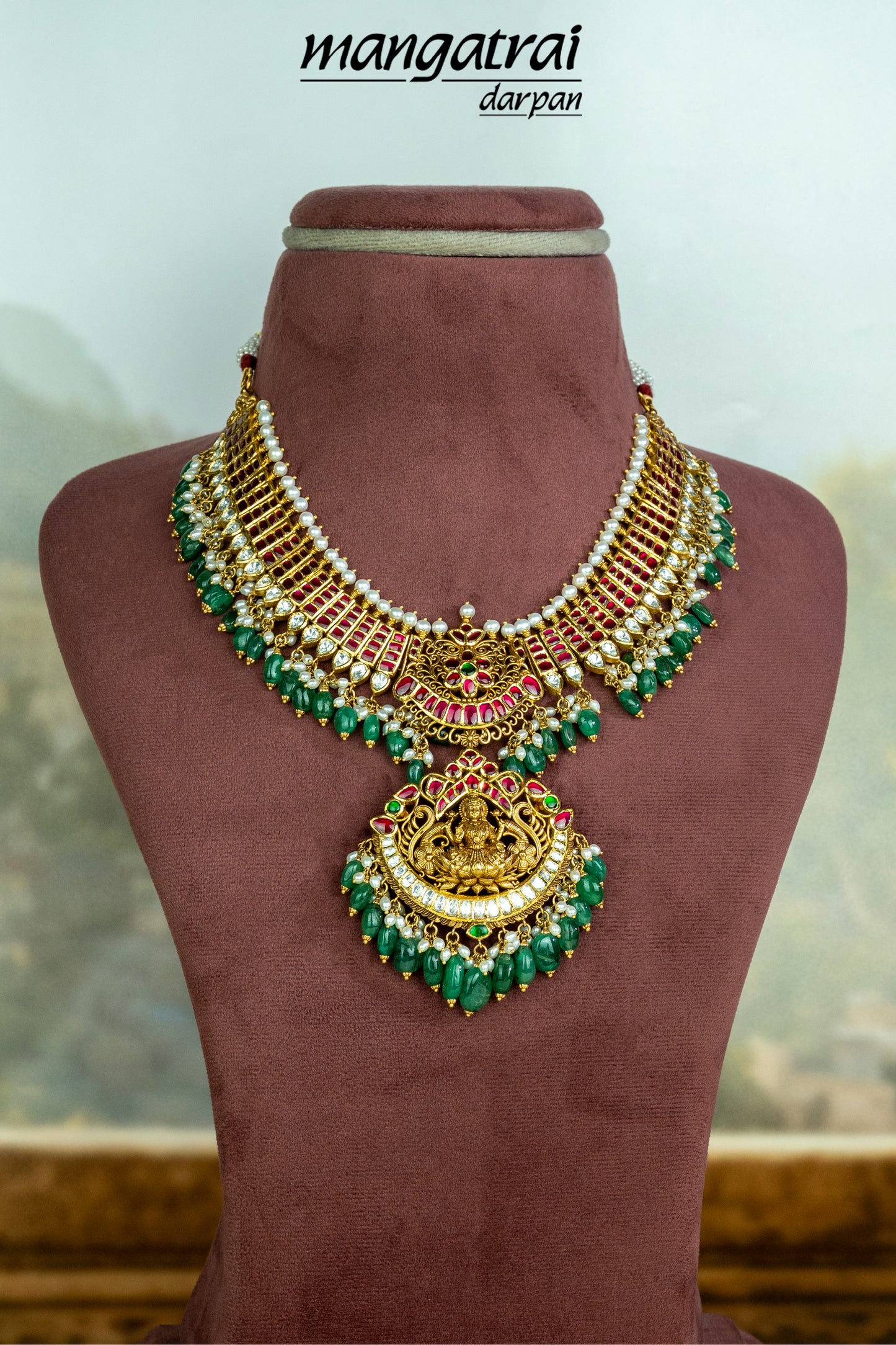 Classic Lakshmi Ruby Emerald Necklace Stone Necklace