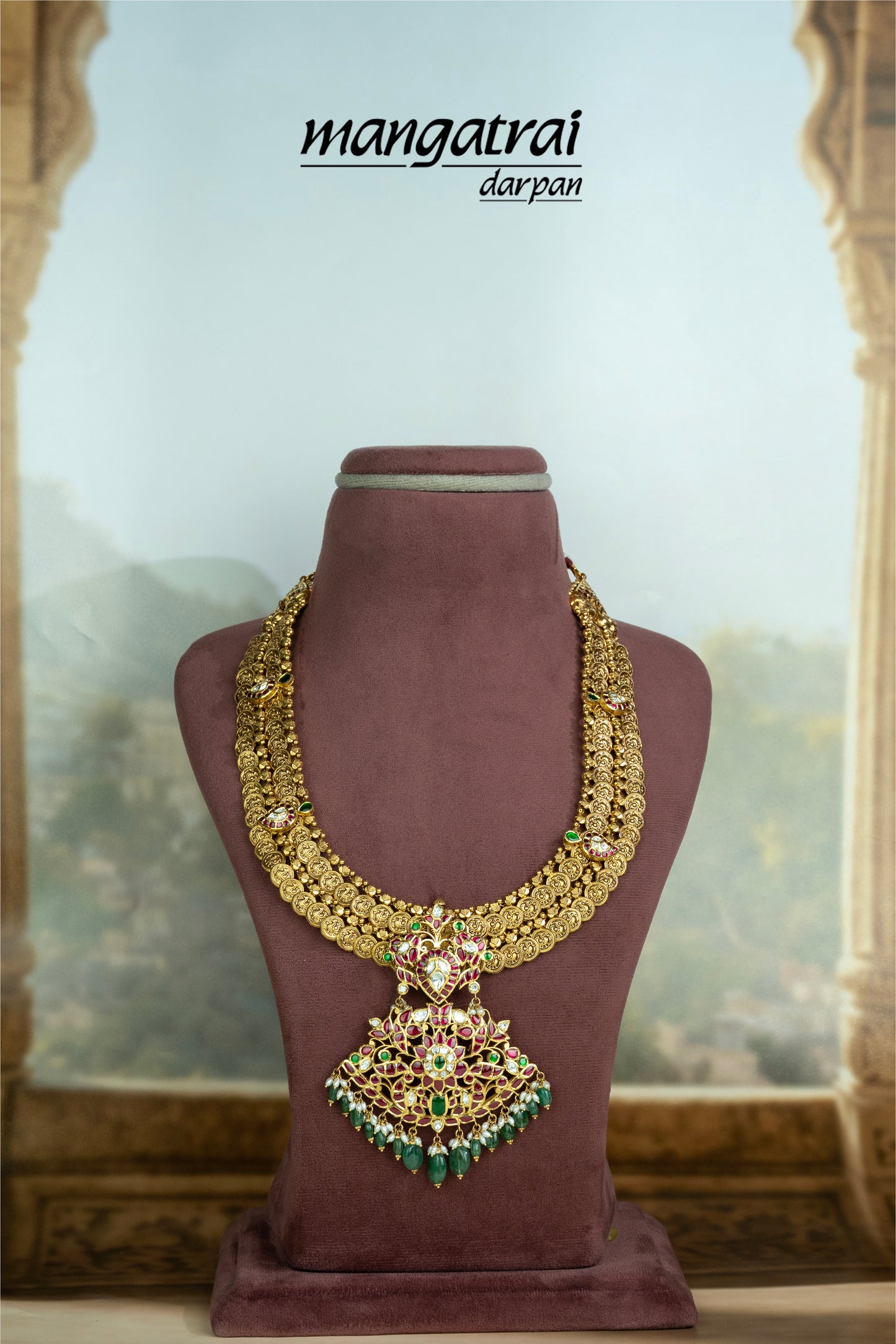 Majestic Antique Gold Bridal Stone Necklace