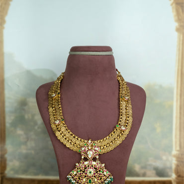 Majestic Antique Gold Bridal Stone Necklace