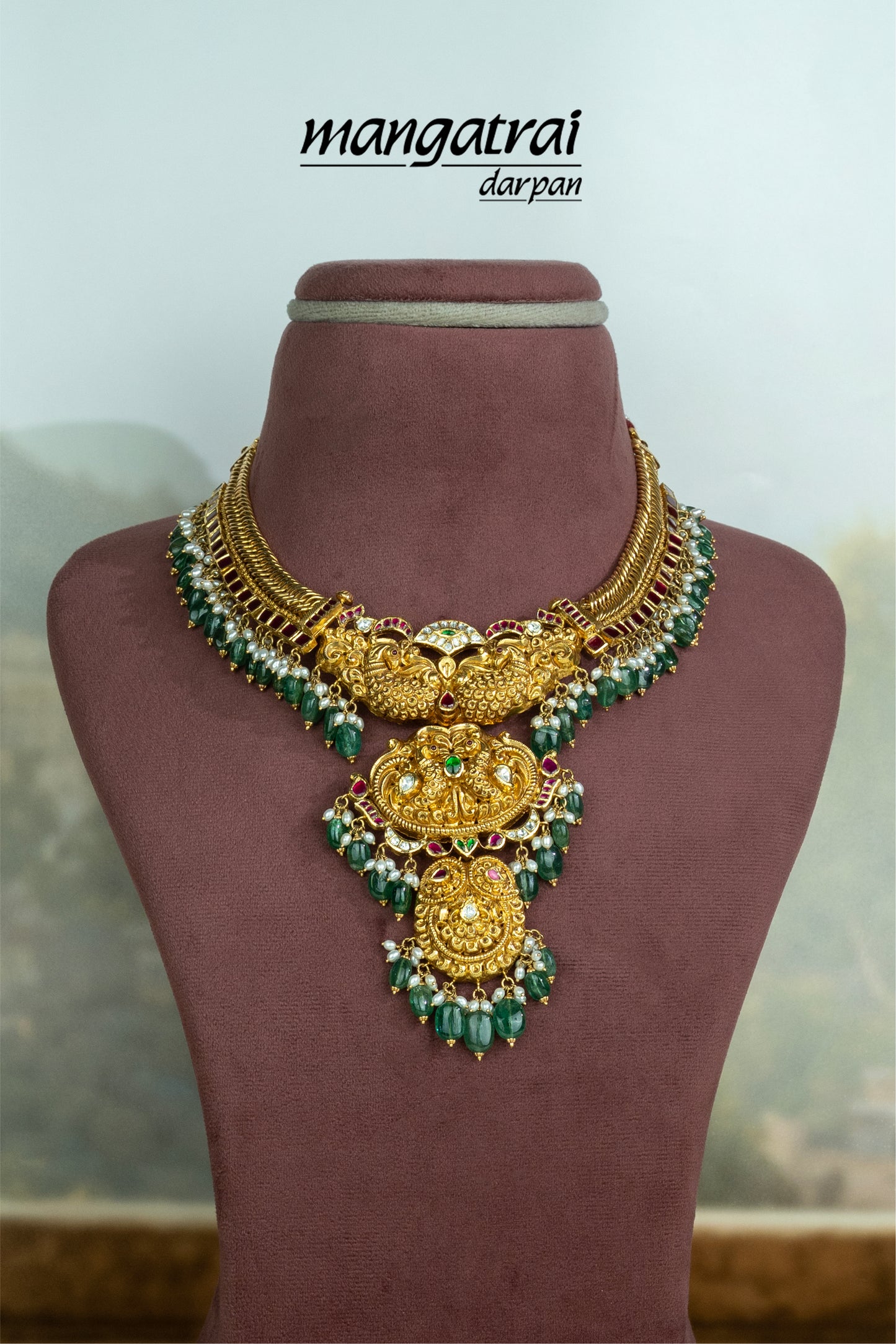 Heritage Peacock Emerald Stone Necklace