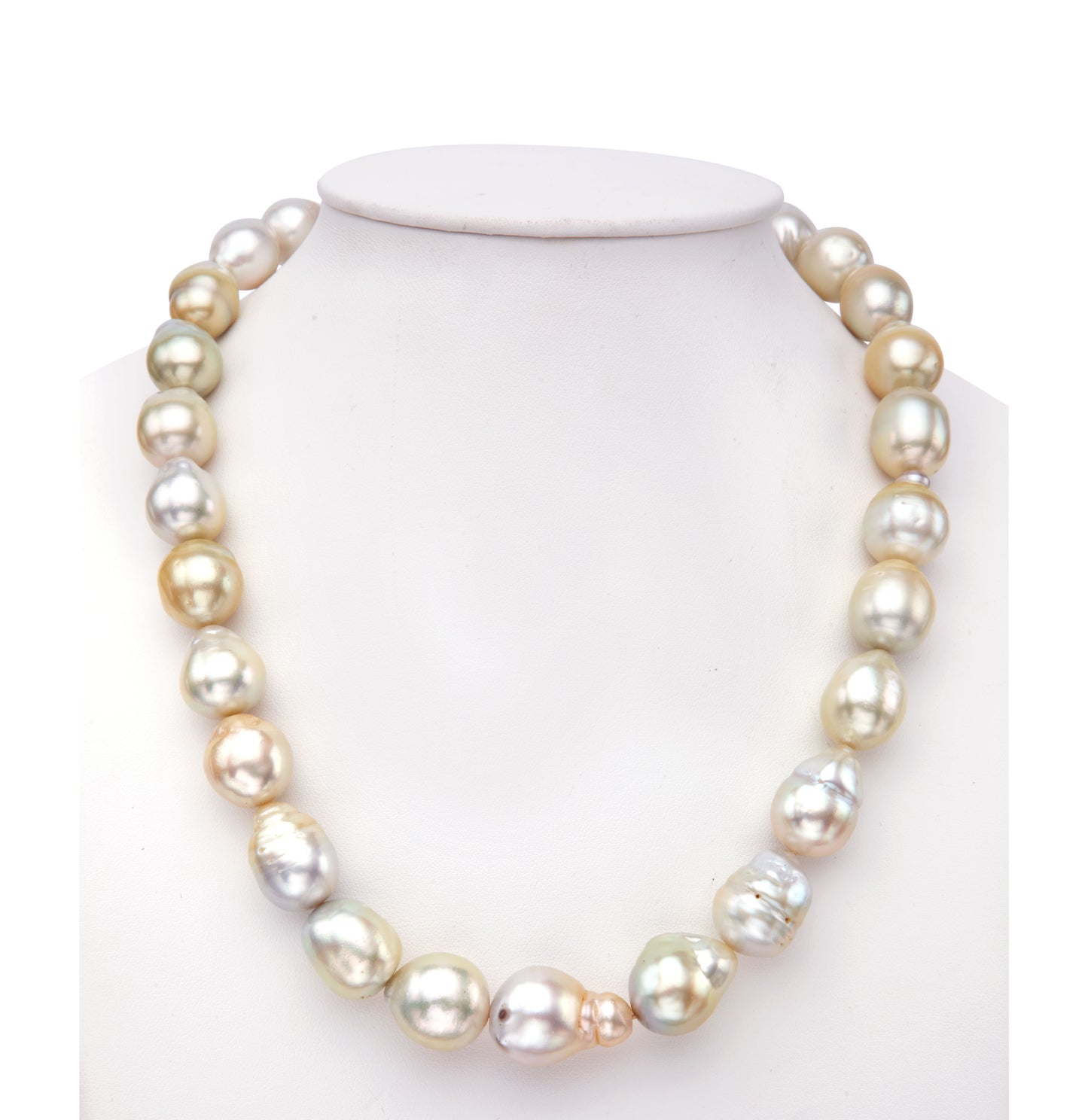 14.0-15.0mm Baroque Cream Saltwater South Sea Pearls Necklace Set-A Quality