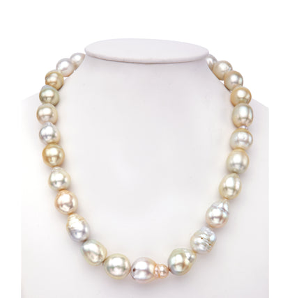 14.0-15.0mm Baroque Cream Saltwater South Sea Pearls Necklace Set-A Quality