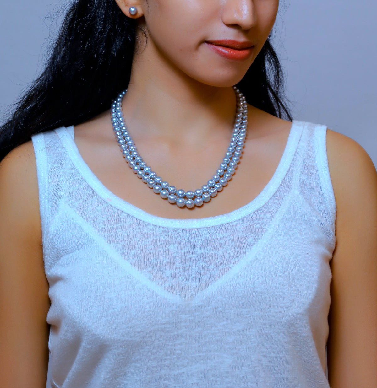 Grey Round Akoya Saltwater Pearls Grading Necklace Set -A Quality