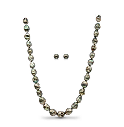 15.0-16.0mm Black Baroque Tahitian Saltwater Pearls Necklace Set - A Quality