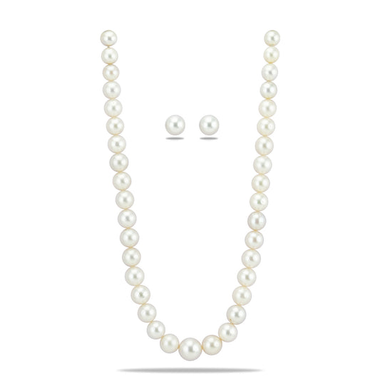 12.0-15.0mm White Near Round South Sea Pearls Necklace Set-AA Quality
