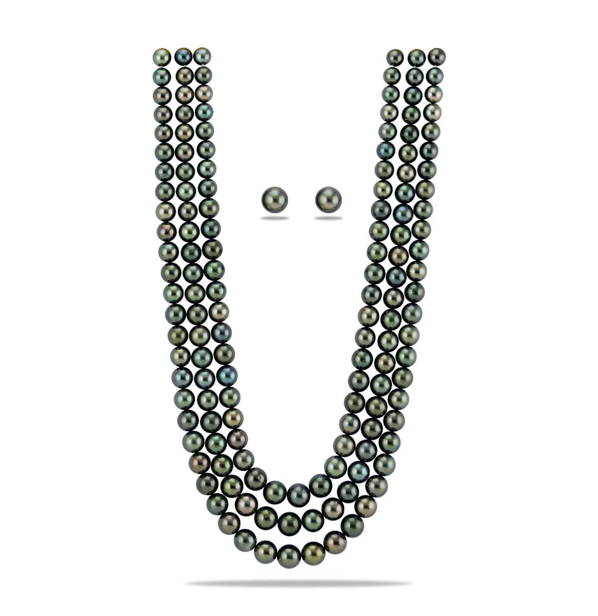 8.0-11.5mm Grading Black Round Tahitian Saltwater Pearl Necklace Set-AAA Quality