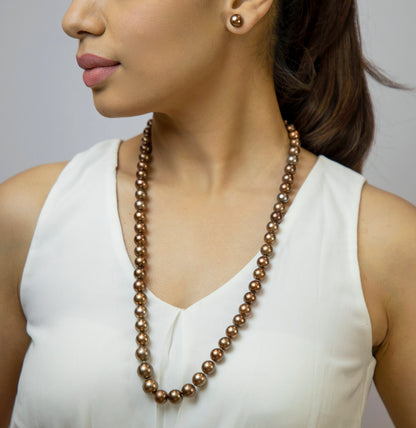 10.0-12.0mm Chocolate Tahitian Pearls Necklace Set (Opera Length)-AA Quality