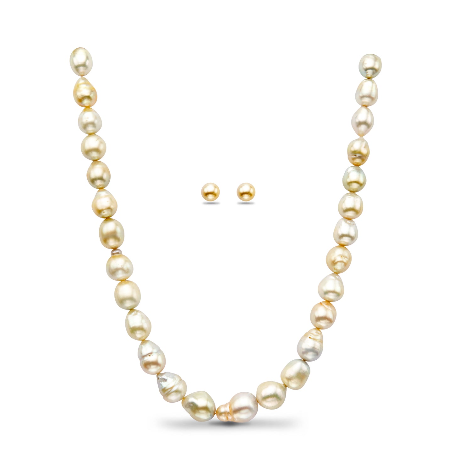 14.0-15.0mm Baroque Cream Saltwater South Sea Pearls Necklace Set-A Quality