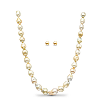 14.0-15.0mm Baroque Cream Saltwater South Sea Pearls Necklace Set-A Quality
