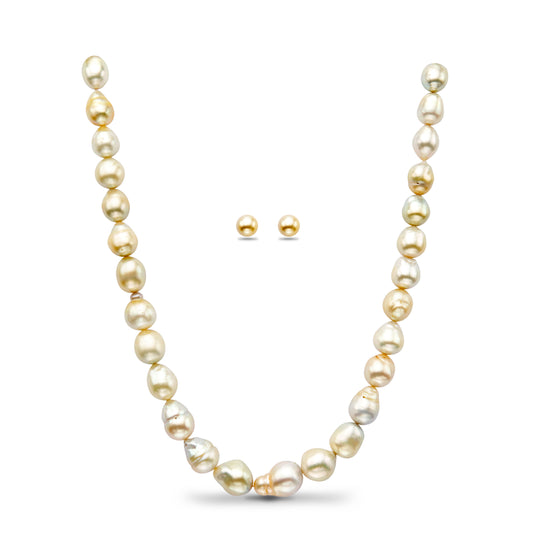 14.0-15.0mm Baroque Cream Saltwater South Sea Pearls Necklace Set-A Quality