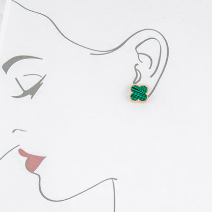 Regal Green Stone 18K Rose Gold Stud Earrings