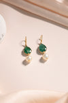 Emerald Stone & Freshwater Pearl Drop Stone Earrings