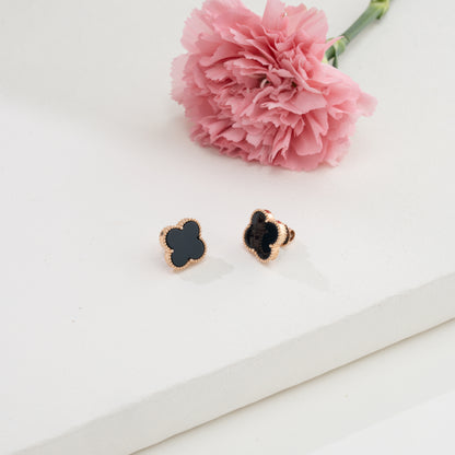 Elegance Black 18K Rose Gold Stud Earrings