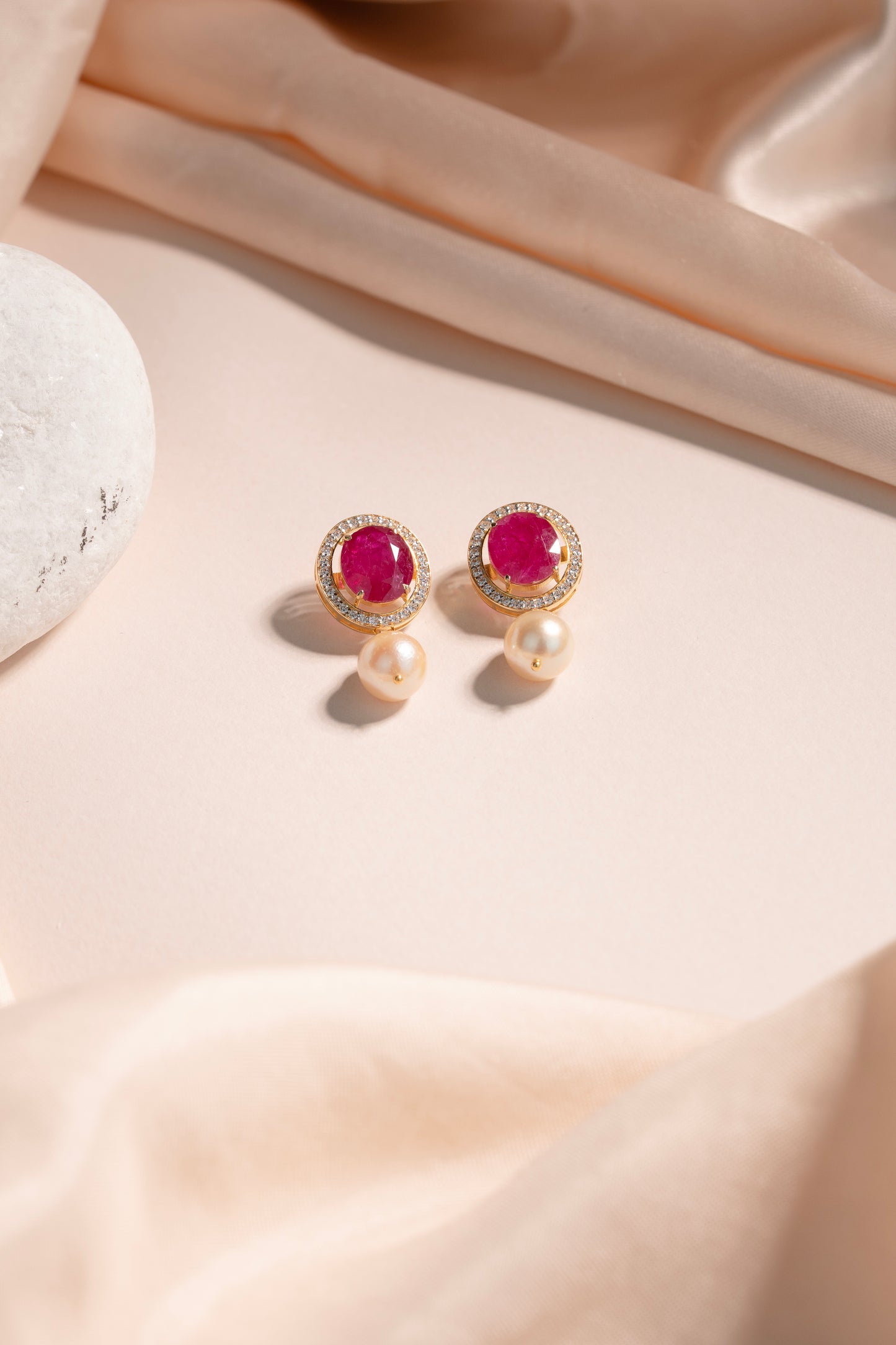 Luxury Ruby Stone & Freshwater Pearl Stone Earrings