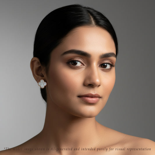 Aurora Shell Clover 18K Rose Gold Pearl Earrings