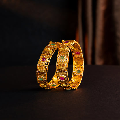 Exquisite Emerald Ruby Stone Bangle