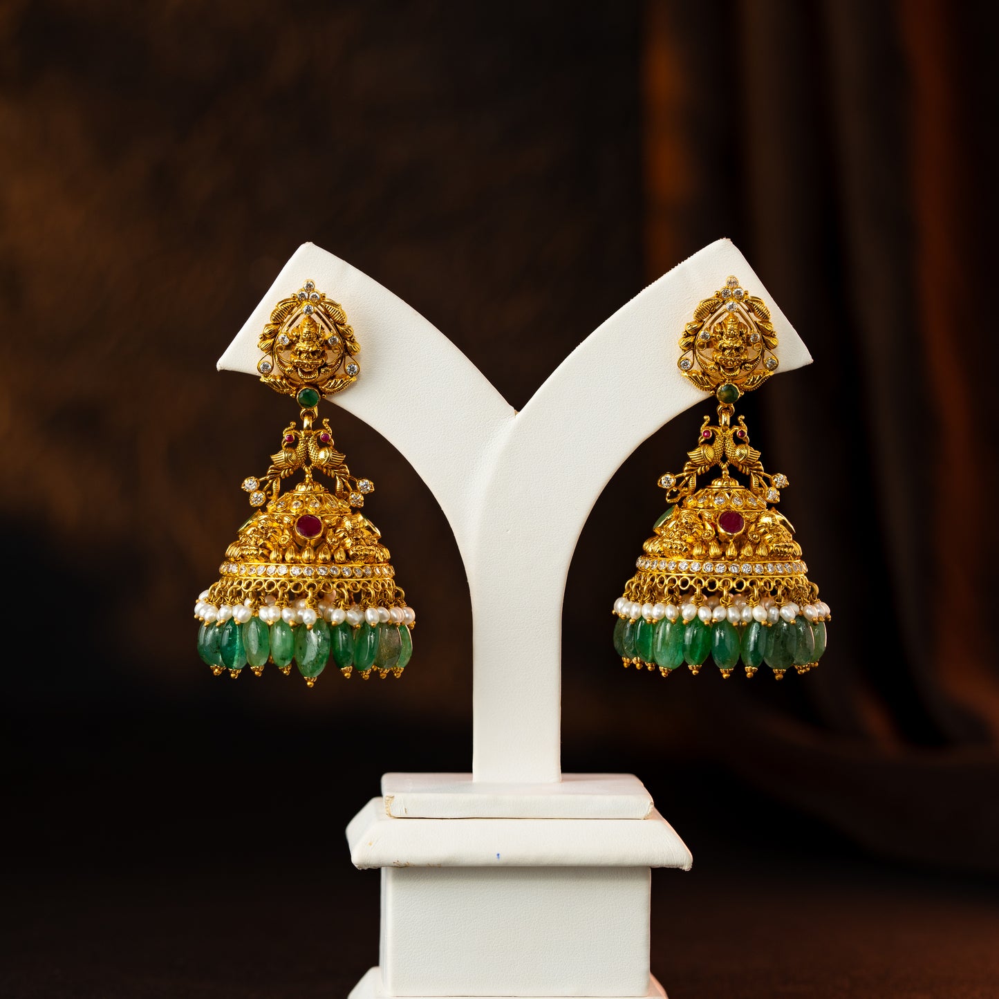 Brilliant Ruby Emerald Pearl Stone Earrings