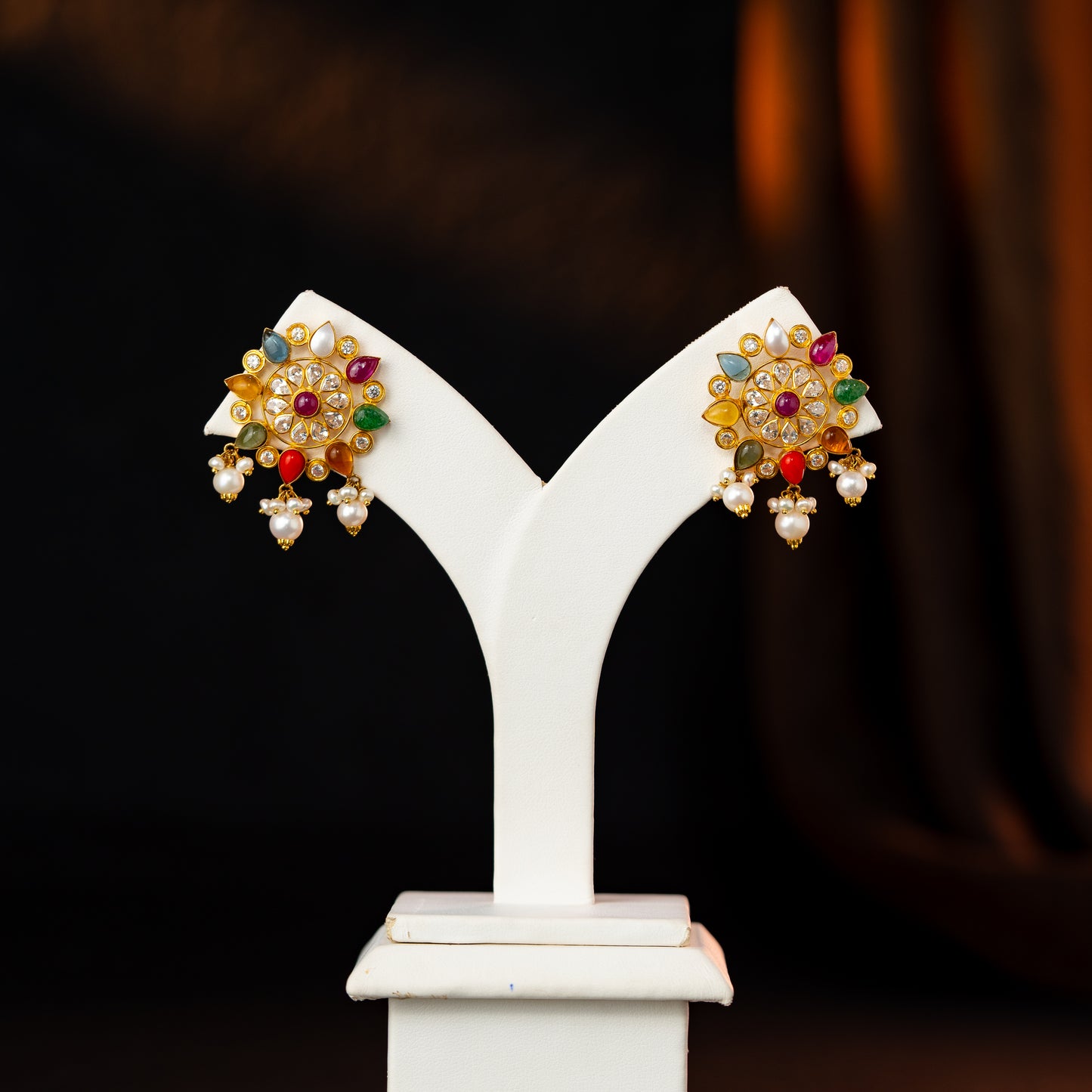 Regal Multicolor Navratan Stone Earrings