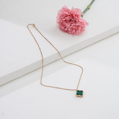 Malachite Clover Necklace with 18K Rose Gold Chain