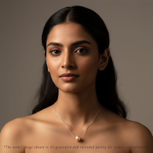 14.0-15.0mm Golden Round South Sea Pearl With 18K White Gold Chain - AAA Quality