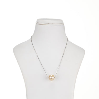 14.0-15.0mm Golden Round South Sea Pearl With 18K White Gold Chain - AAA Quality