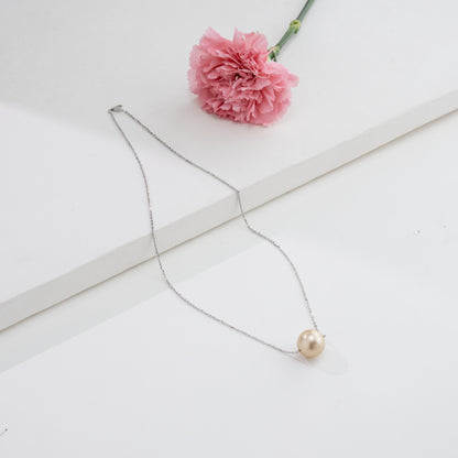 14.0-15.0mm Golden Round South Sea Pearl With 18K White Gold Chain - AAA Quality