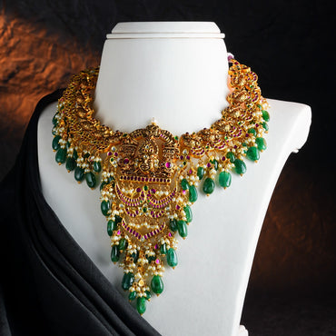 Intricate Shri Balaji Stone Gold Stone Necklace
