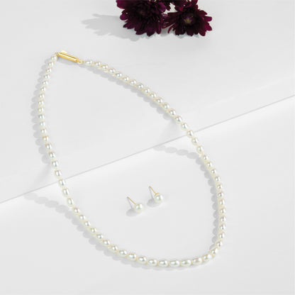 7.0-8.0mm White Drop Freshwater Pearl Necklace Set - AA Quality