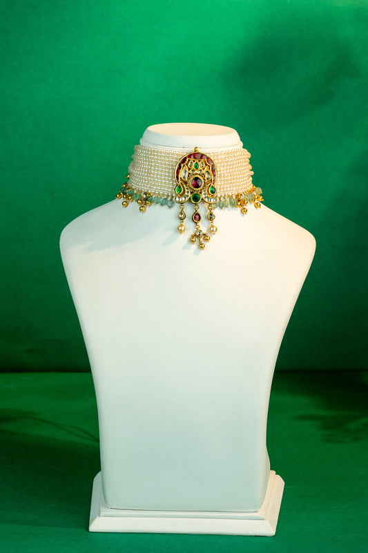 Antique Ruby Emerald Pearl Bridal Choker