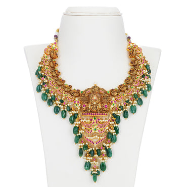Intricate Shri Balaji Stone Gold Stone Necklace