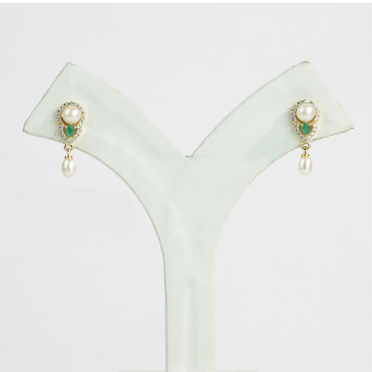 Twinkling Green Mix Hanging Freshwater Pearl Studs Earrings