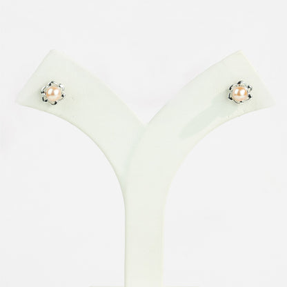 Iridescent White Stone Pink Freshwater Pearl Stud Earrings