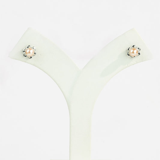 Iridescent White Stone Pink Freshwater Pearl Stud Earrings