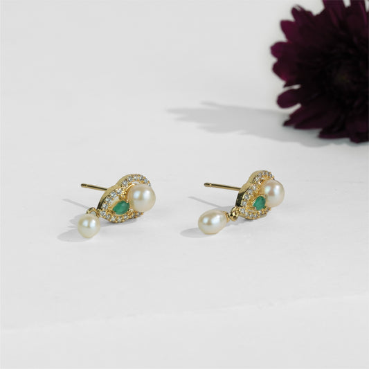 Twinkling Green Mix Hanging Freshwater Pearl Studs Earrings