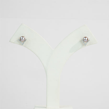 Subtle White Stone Pink Drop Freshwater Pearl Earrings