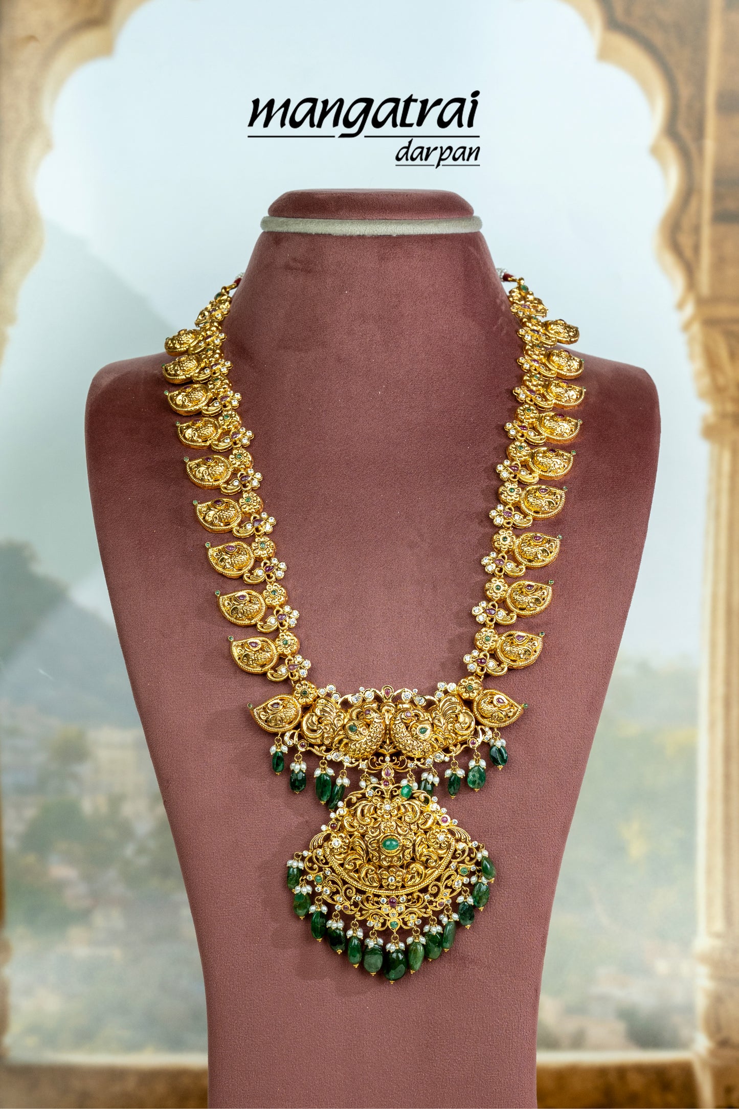 Antique Gold Peacock Long Stone Necklace