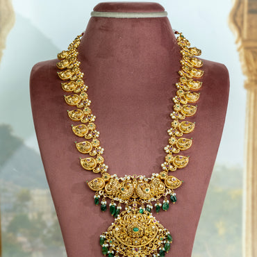 Antique Gold Peacock Long Stone Necklace