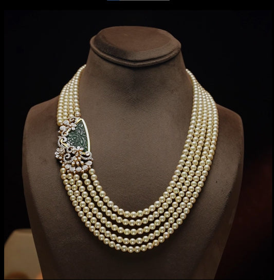 Geometric Pearl Diamond Necklace